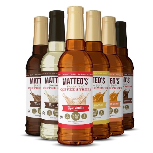 Matteo's Sugar Free Coffee Flavoring Syrup, Variety Pack, Delicious Coffee Syrup, 0 Calories, 0 Sugar Coffee syrups (750ML), 6Count