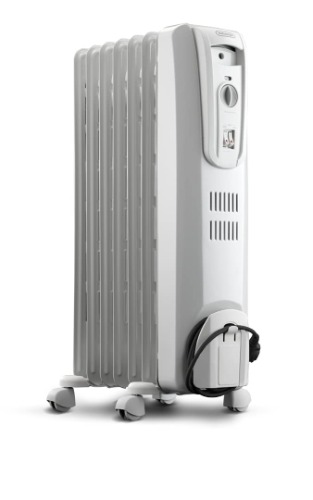 DeLonghi Oil-Filled Radiator Space Heater, Full Room Quiet 1500W, Adjustable Thermostat 3 Heat Settings, Energy Saving, Safety Features, Light Gray, TRH0715 - Heater