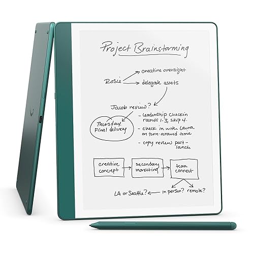 New Amazon Kindle Scribe (64GB) - Redesigned display with uniform borders. Now write directly on books and documents. Includes Premium Pen - Metallic Jade - 64 GB - Metallic Jade - Without Kindle Unlimited