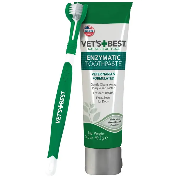 Vet’s Best Enzymatic Dog Toothpaste | Teeth Cleaning and Fresh Breath Dental Care Gel | Vet Formulated - Gel + Toothbrush