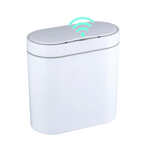 ELPHECO Bathroom Trash Can, Waterproof Motion Sensor Narrow-  White