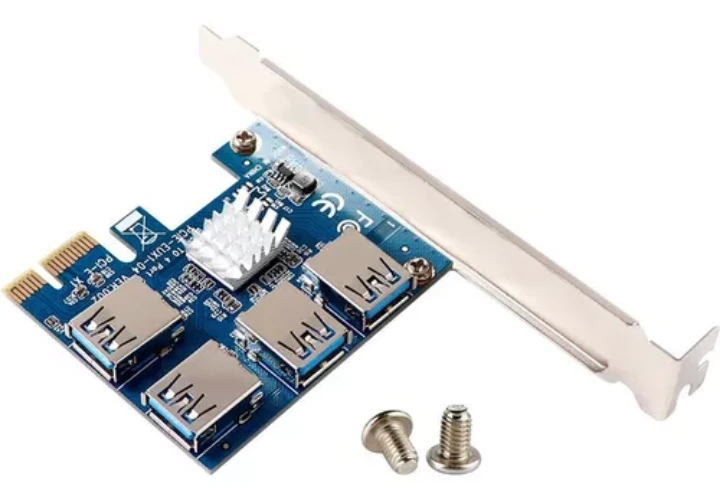 Adaptador Pcie 1x A 4 Usb Multiplicador Riser Mineria Cripto Color Azul