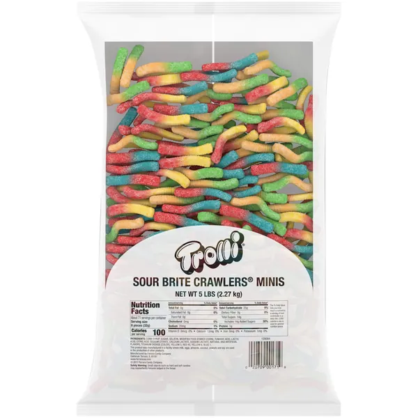 Trolli Sour Brite Crawlers Gummy Worms, 5 Pound Bulk Candy Bag Sour Gummy Worms - Candy