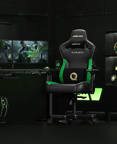 FlyQuest Edition Gaming Chair with XL Lumbar Pillow - XL / PVC Leather / Black