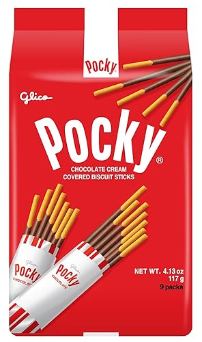 Glico Pocky, Chocolate Cream Covered Biscuit Sticks (9 Individual Bags), 4.13 oz - Chocolate