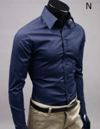 Mens Slim Fit Shirt Button Front Style - Navy / M