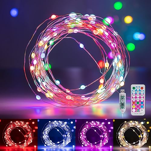 Minetom Fairy Lights Color Changing - 33FT 100 LED String Lights with Remote,11 Modes, USB Fairy Lights Indoor, Color Changing Christmas Lights, Twinkle Fairy Lights for Bedroom Indoor Classroom - 7 Colors With Multicolor - 33 FT