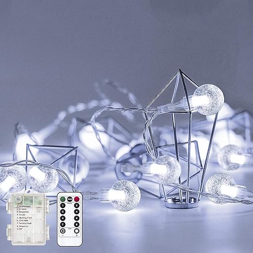 Metaku RGB Outdoor String Lights Battery Operated 26ft 50LED Fairy Lights with Remote Waterproof Indoor Outdoor Hanging Globe Lights Decorative Christmas Lights for Patio Gazebo Bistro Garden Balcony - Cool White - 26 Feet