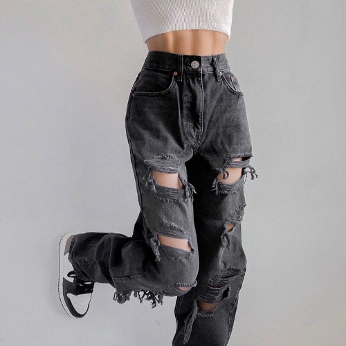 'Ruins' Washed Black/Grey Ripped Baggy Denim Pants - as picture / M