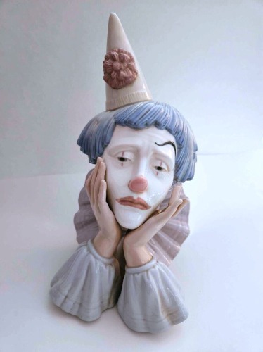 Vintage Lladro 1981 Spain 5129 Jester Head Sad Clown Bust Porcelain Figurine