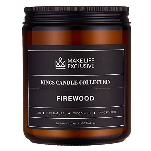Scented Candles for Men | Firewood & Campfire Scented| Wood Wick, Long Lasting, Masculine Scents | Natural Soy Jar Candle for Home, Mancave & Bachelor Pad | The Perfect Mens Gift. - Firewood