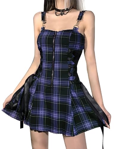 Kisswow Womens Plaid Dress Gothic Dresses for Women Y2k Dresses Mall Goth Clothes - XX-Large - Purple