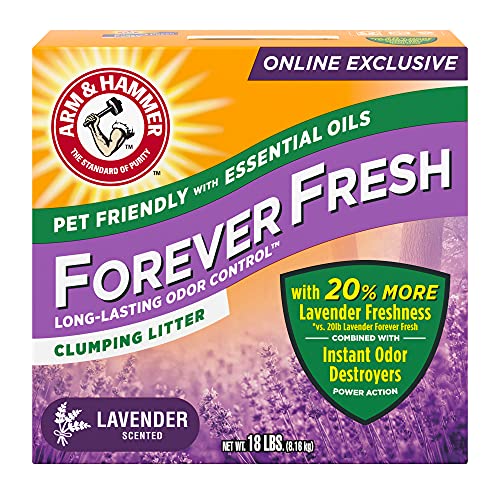 Arm & Hammer Forever Fresh Clumping Cat Litter Lavender, MultiCat 18lb with 20% More Lavender Freshness, Pet Friendly with Essential Oils - Lavender