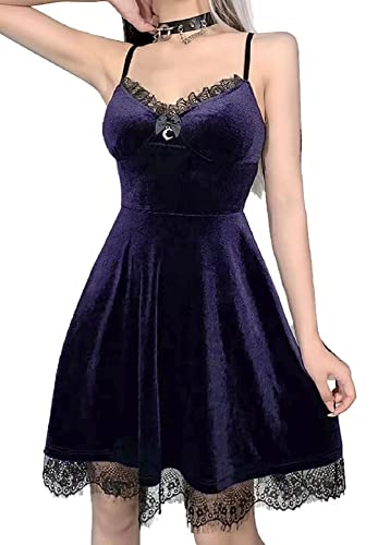 TSMNZMU Womens Gothic Lolita Dress Velvet Moon Camisole Dresses Sleeveless Punk Grunge Emo Dress Goth Alt Witchy Fairy Dress - XX-Large - Lolita Dress Purple