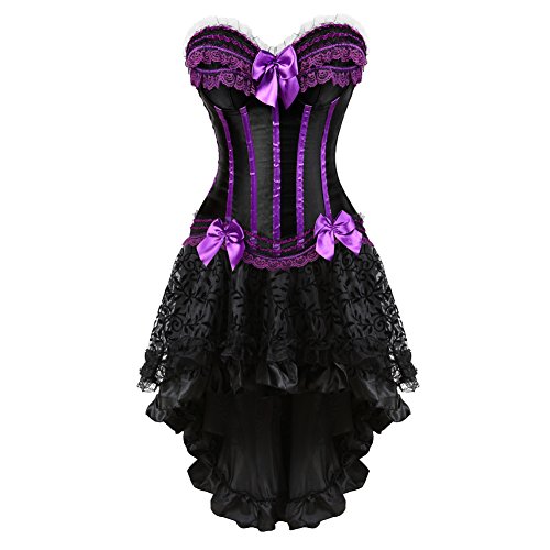 frawirshau Corset Dress Bustier Lingerie Corset Top and Steampunk Skirt Burlesque Costumes for Women Halloween Costume - Waist:26"-27"/M - Purple-8068