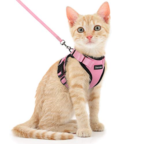 Dooradar Cat Harness and Leash Set, Escape Proof Safe Adjustable Kitten Vest Harnesses for Walking, Easy Control Soft Breathable Mesh Jacket with Reflective Strips for Cats, Pink, XS - XS - Pink