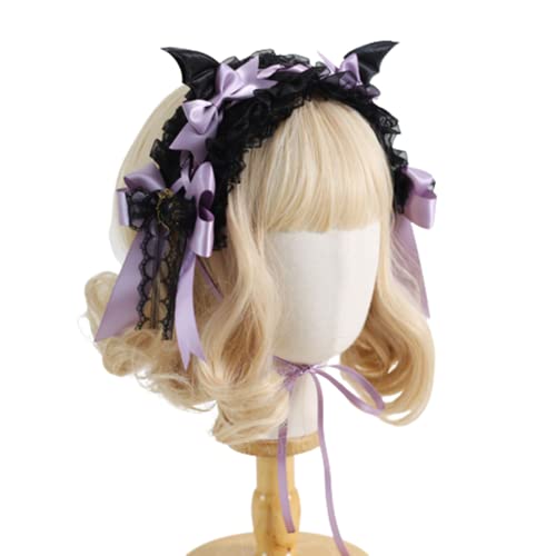 CoBtee Gothic Lolita Headdress Lace Devil Horns Cosplay Headbands Hair band Hair Accessories Headwear Halloween Party - Bat Headbands / Black Purple