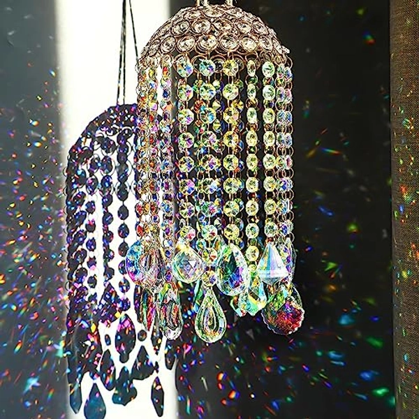 Crystal Chandelier Wind Chimes Suncatcher Pendant, Aurora Light Catcher for Window Indoor Outdoor Ornament, Gift for Mothers Day Christmas Day