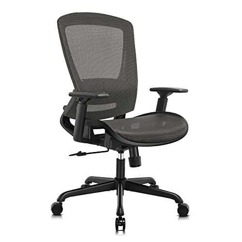 ELABEST Mesh Office Chair,Ergonomic Computer Desk Chair,Sturdy Task Chair- Adjustable Lumbar Support & Armrests,Tilt Function,Comfort Wide Seat,Swivel Home Office Chair - Grey