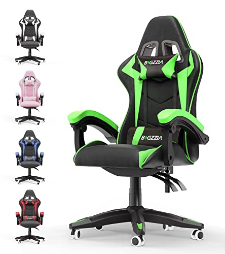 Bigzzia Gaming Chair Office Chair, Reclining High Back PU Leather Computer Desk Chair with Headrest and Lumbar Support, Adjustable Swivel Rolling Video Game Chairs Ergonomic Racing Chair, Green - Green