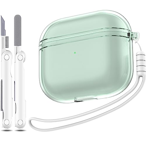 MHYALUDO Airpods 3 Generation Case Cover, Clear Soft TPU Transparent Military Grade Shockproof Protective Case with Cleaning Pen for Apple Airpods 3 Charging case 2021, Clear Green - Clear Green