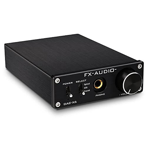 FX-Audio DAC-X6 Mini HiFi 2.0 Digital Audio Decoder DAC Input USB/Coaxial/Optical Output RCA/Headphone Amplifier 24Bit/96KHz DC12V (Black) - black