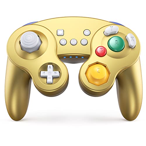 EXLENE Gamecube Controller Switch, Wireless Switch Pro Controller for Nintendo Switch/Lite/PC/Android/iOS/Steam, Support Wake Up, Motion, Adjustable Rumble, Turbo & Auto Turbo (Gold) - Gold