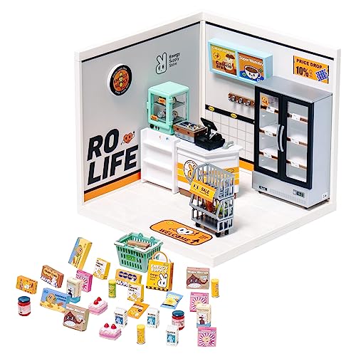 Rolife Plastic House Building Set Toy DIY Miniature Dollhouse Playset with LED for Mini Figures Construction Toys Diorama Kit Gifts for Teens Adults - 2-super Market