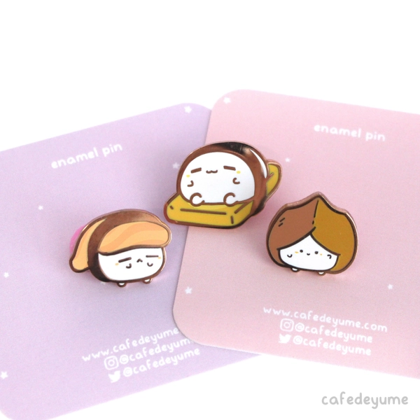 Sushi Buddies Enamel Pin, cute, kawaii, gift, lapel pin, salmon, tamago, egg, tofu, inari