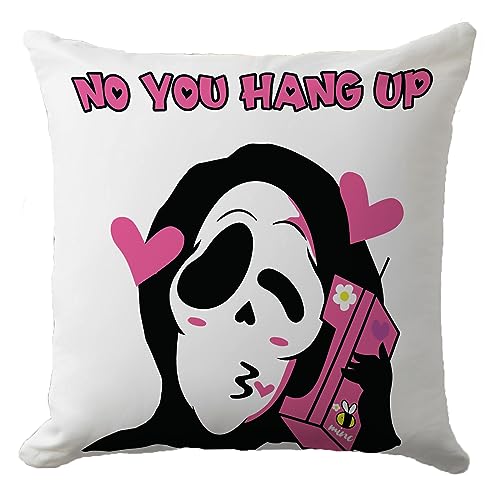 18'' x 18'' Funny No You Hang Up White Horror Ghost Design Throw Pillow Cover - Pillowcase for Valentine's Day, Halloween Decoration in Sofa, Bedroom, Livingroom, Car - Birthday Party Supplies - 18" x 18" - Funny Ghost（white）