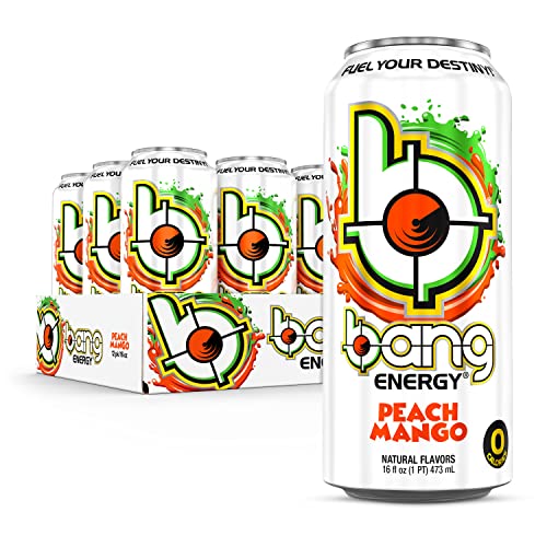 Bang Energy Peach Mango, Sugar-Free Energy Drink, 16-Ounce (Pack of 12) - Peach Mango