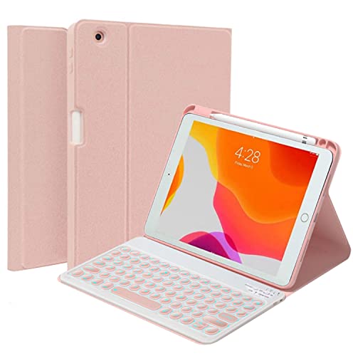 QYiiD Keyboard Case for iPad Pro 12.9-inch 2017/2015 (Old Model, 2nd & 1st Generation), 7 Color Backlit Detachable Bluetooth Color Keyboard Smart Folio Cover with Pencil Holder, Pink - iPad Pro 12.9 2015/2017 - Pink