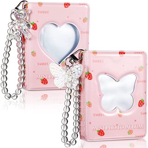2 Pcs 3 Inch Kpop Photocard Holder Mini Photo Photocard Album Collect Book Binder 40 Pockets with Cute Decorative Stickers and Bracelet Photo Card Holders (Cute Style) - Cute Style