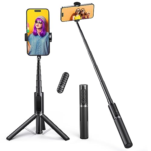 ATUMTEK Perché à Selfie, Selfie Stick Trépied Monopode Bluetooth Télescopique 3 en 1 Extensible 270° Rotation TikTok pour iPhone et Android, Enregistrement Vidéo, Blogage, Streaming en Direct - Noir