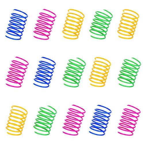 ISMARTEN 100 Pack Pet Wide Colorful Springs Cat Toys Plastic Coil Spiral Springs for Cat Kitten Pets (Random Color) - Blue