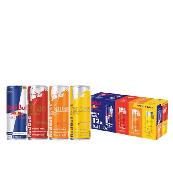 Red Bull Energy Drink Variety Pack, Red Bull, Red, Amber, and Yellow Edition and Energy Drinks, 8.4 Fl Oz, 12 pack Cans