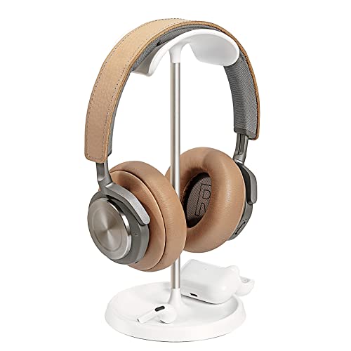 Headphone Stand, Curved Headset Stand with Storage Tray, Heavy Base Gaming Headset Holder for AirPods Max, AirPods, AirPods Pro, Beats, Bose, Sennheiser, Sony and More (White) - White