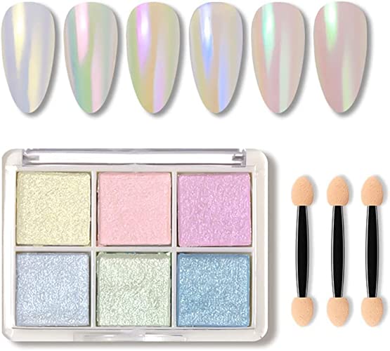 6 Colors Chrome Nail Powder, Mermaid Neon Nail Art Pigment Powder Nail Glitter Powder Set DIY Nail Decoration
