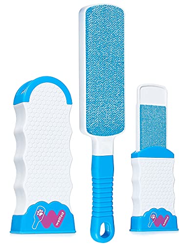 WELLTED Pet Hair Remover for Couch Furniture Clothing Car Seat Lint Brush - Fur Remover - Fur & Lint Removal - Dog & Cat Hair Remover - Double-Sided Brush with Self-Cleaning Base (Blue) - Blue