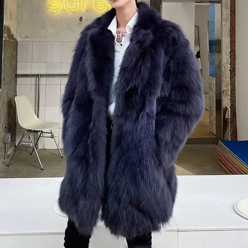 Faux Fur Coat Blue/Black