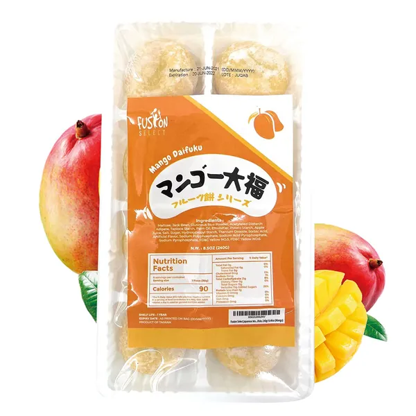 Fusion Select Japanese Mochi Fruit Daifuku Japanese Desert Sweet Rice Cake Fruit Mochi Daifuku 240g/ 8.46oz (Mango) - Mango