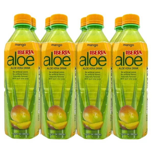 Iberia Aloe Vera Drink with Pure Aloe Pulp, Mango, 16.9 fl oz. (Pack of 8) - Mango