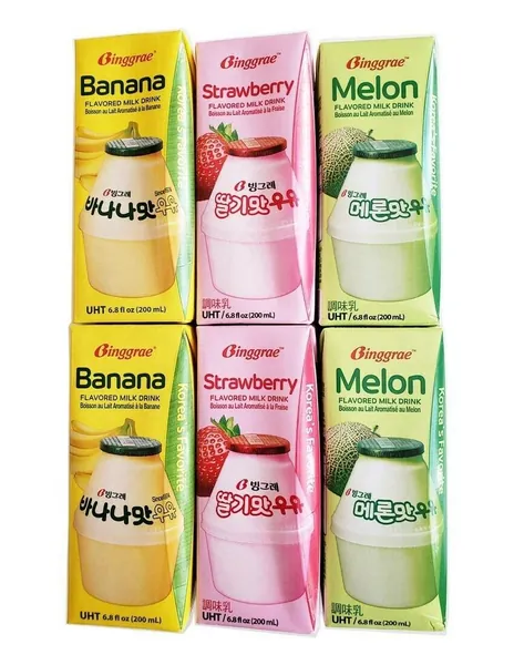 Binggrae Variety Banana, Strawberry, Melon Flavored Milk Drink 6 Packs - 