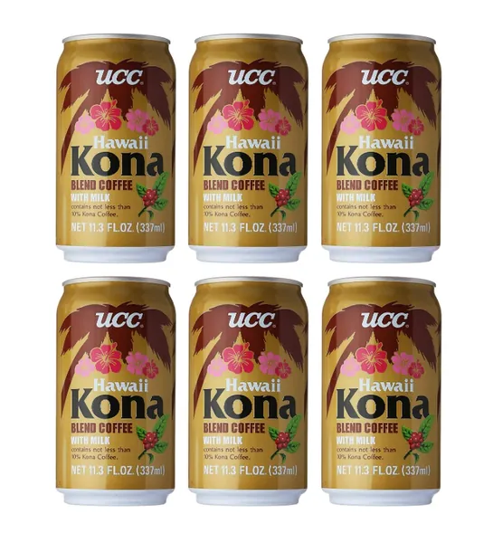 UCC Canned Coffee Blend with Milk Drink 6 Pack (Hawaii Kona Blend Coffee with Milk) - Hawaii Kona Blend Coffee with Milk
