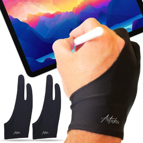 Articka Artist Glove for Drawing Tablet, iPad (Smudge Guard, Two-Finger, Reduces Friction, Elastic Lycra, Good for Right and Left Hand) (Medium, Black 2-Pack) - Medium (Pack of 2) Black 2-Pack