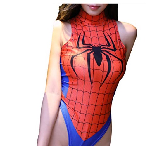 JasmyGirls Women One-Piece High Waist Bathing Suit Superhero Anime Lingerie Cosplay Costume Party High Neck Bodysuit Top - Red