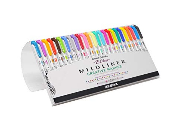 Zebra Pen Mildliner Double Ended Highlighter Set, Broad and Fine Point Tips, Assorted Ink Colors, 25-Pack - Assorted - 25