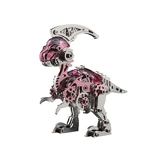 3D Metal Puzzles for Adults,Mechanical Dinosaur 3D Metal Puzzle,Steel Dinosaur Series DIY 3D Metal Model Kits,Home Decoration Art Handicrafts Gifts Toys - Parasaurolophus Pink