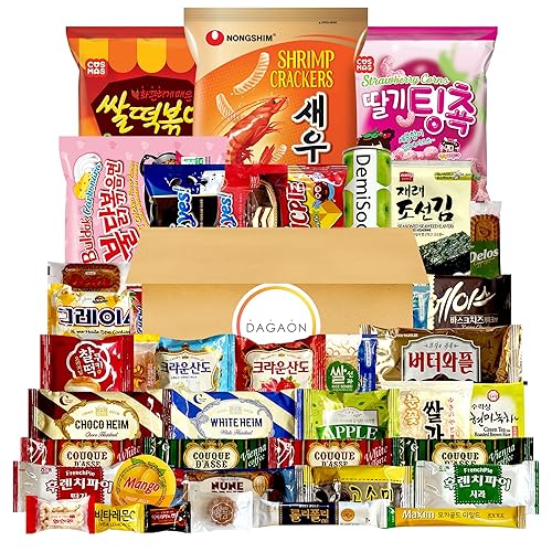 DAGAON Finest Korean Snack Box 42 Count – Variety Snacks Including Korean’s Favorite Chips, Biscuits, Cookies, Pies, Candies. Perfect appetizing Korean treats for any occasions, gifts and everyone.
