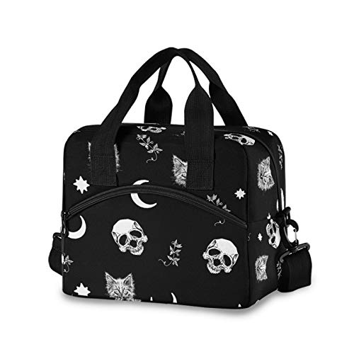 Skull Cat Moon Gothic Insulated Lunch Bag Reusable Lunch Tote Bag Cooler Bag for Women Men Adult Lunch Box with Adjustable Shoulder Strap Leakproof Lunch Bag for Work School Picnic Camping - Skull Cat Moon